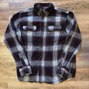 George Casual Button Down Mens Medium Gray Plaid Rugged Flannel Shirt